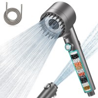 MEKO Pommeau de Douche Anti Calcaire avec 15 Étapes Filtre et avec Tuyau 1,5M, Filtre Douche 3 + 1 Types de Jets Pommeau Économie Deau Haute Pression